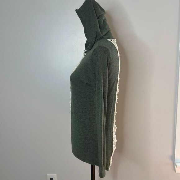 Windsor Heathered Forest Green Crochet Open Back Sweater Hoodie, Women’s Small - Picture 5 of 8